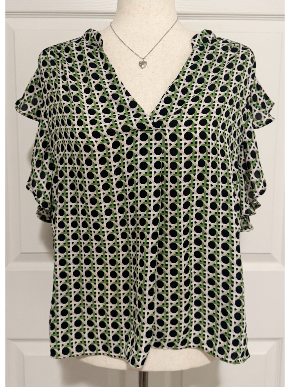 Tommy Hilfiger Green Patterned Short Sleeve Blouse Top